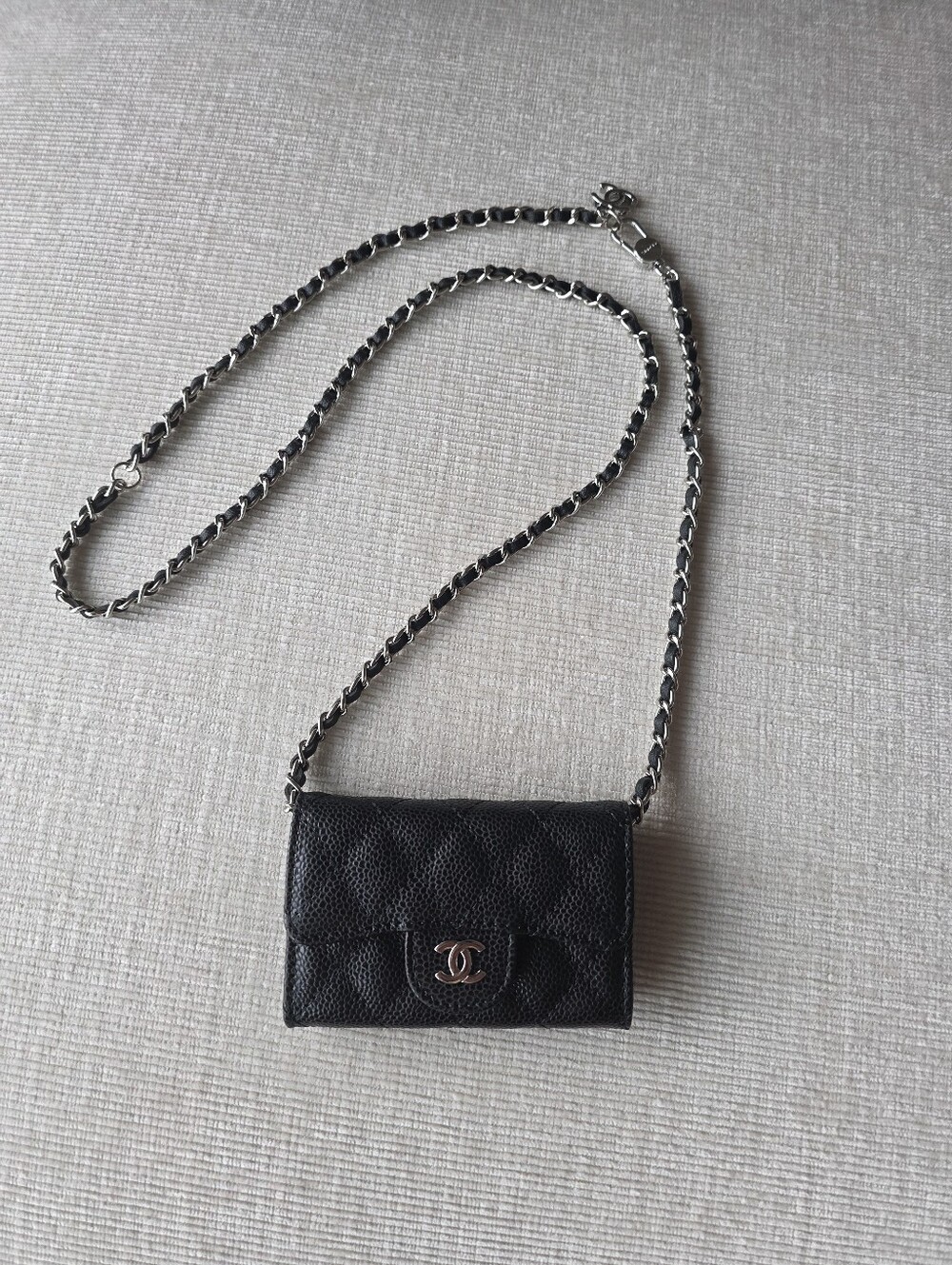 Black Quilted Mini Crossbody Wallet with Chain Purse Bag Handbag Clutch